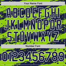 Load image into Gallery viewer, Custom Neon Green Navy-White 3D Pattern Design Paint Splash Stripe Authentic Baseball Jersey