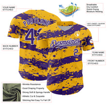 Charger l'image dans la galerie, Custom Gold Purple-White 3D Pattern Design Paint Splash Stripe Authentic Baseball Jersey