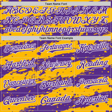 Charger l'image dans la galerie, Custom Gold Purple-White 3D Pattern Design Paint Splash Stripe Authentic Baseball Jersey