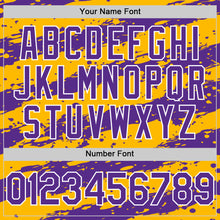 Charger l'image dans la galerie, Custom Gold Purple-White 3D Pattern Design Paint Splash Stripe Authentic Baseball Jersey