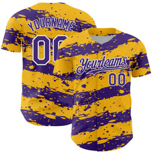 Charger l'image dans la galerie, Custom Gold Purple-White 3D Pattern Design Paint Splash Stripe Authentic Baseball Jersey