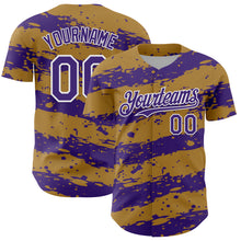 Charger l'image dans la galerie, Custom Old Gold Purple-White 3D Pattern Design Paint Splash Stripe Authentic Baseball Jersey