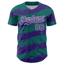 Charger l'image dans la galerie, Custom Teal Purple-White 3D Pattern Design Paint Splash Stripe Authentic Baseball Jersey