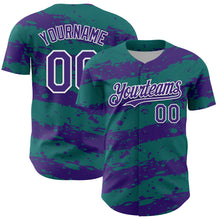 Charger l'image dans la galerie, Custom Teal Purple-White 3D Pattern Design Paint Splash Stripe Authentic Baseball Jersey