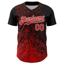 Charger l'image dans la galerie, Custom Black Red-White 3D Pattern Design Abstract Fragment Splatter Authentic Baseball Jersey