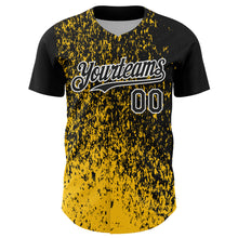 Charger l'image dans la galerie, Custom Black Yellow-White 3D Pattern Design Abstract Fragment Splatter Authentic Baseball Jersey