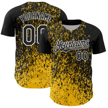Charger l'image dans la galerie, Custom Black Yellow-White 3D Pattern Design Abstract Fragment Splatter Authentic Baseball Jersey