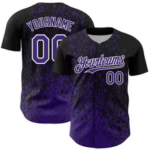 Charger l'image dans la galerie, Custom Black Purple-White 3D Pattern Design Abstract Fragment Splatter Authentic Baseball Jersey
