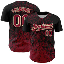 Load image into Gallery viewer, Custom Black Crimson-Cream 3D Pattern Design Abstract Fragment Splatter Authentic Baseball Jersey