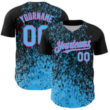 Charger l'image dans la galerie, Custom Black Sky Blue-Pink 3D Pattern Design Abstract Fragment Splatter Authentic Baseball Jersey