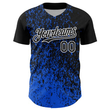 Charger l'image dans la galerie, Custom Black Thunder Blue-White 3D Pattern Design Abstract Fragment Splatter Authentic Baseball Jersey