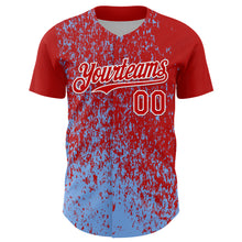 Charger l'image dans la galerie, Custom Red Light Blue-White 3D Pattern Design Abstract Fragment Splatter Authentic Baseball Jersey