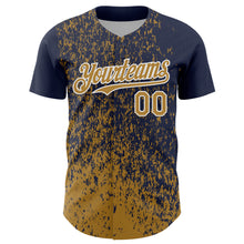 Charger l'image dans la galerie, Custom Navy Old Gold-White 3D Pattern Design Abstract Fragment Splatter Authentic Baseball Jersey
