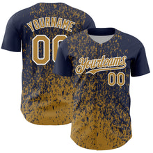 Charger l'image dans la galerie, Custom Navy Old Gold-White 3D Pattern Design Abstract Fragment Splatter Authentic Baseball Jersey