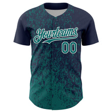 Charger l'image dans la galerie, Custom Navy Teal-White 3D Pattern Design Abstract Fragment Splatter Authentic Baseball Jersey