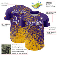 Laden Sie das Bild in den Galerie-Viewer, Custom Purple Gold-White 3D Pattern Design Abstract Fragment Splatter Authentic Baseball Jersey