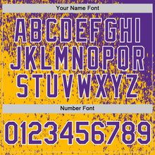 Laden Sie das Bild in den Galerie-Viewer, Custom Purple Gold-White 3D Pattern Design Abstract Fragment Splatter Authentic Baseball Jersey