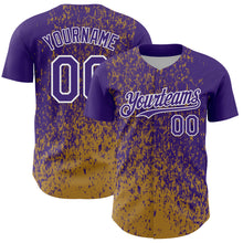 Charger l'image dans la galerie, Custom Purple Old Gold-White 3D Pattern Design Abstract Fragment Splatter Authentic Baseball Jersey
