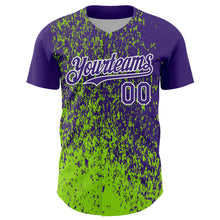 Загрузить изображение в средство просмотра галереи, Custom Purple Neon Green-White 3D Pattern Design Abstract Fragment Splatter Authentic Baseball Jersey