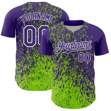 Загрузить изображение в средство просмотра галереи, Custom Purple Neon Green-White 3D Pattern Design Abstract Fragment Splatter Authentic Baseball Jersey