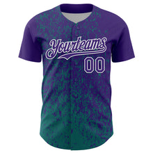 Load image into Gallery viewer, Custom Purple Teal-White 3D Pattern Design Abstract Fragment Splatter Authentic Baseball Jersey