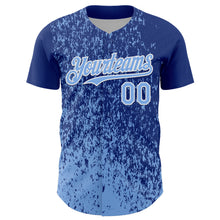 Загрузить изображение в средство просмотра галереи, Custom Royal Light Blue-White 3D Pattern Design Abstract Fragment Splatter Authentic Baseball Jersey