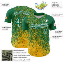 Laden Sie das Bild in den Galerie-Viewer, Custom Kelly Green Gold-White 3D Pattern Design Abstract Fragment Splatter Authentic Baseball Jersey