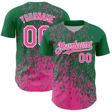Laden Sie das Bild in den Galerie-Viewer, Custom Kelly Green Pink-White 3D Pattern Design Abstract Fragment Splatter Authentic Baseball Jersey
