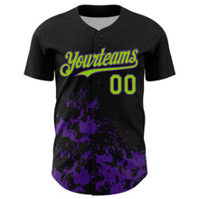 Charger l'image dans la galerie, Custom Black Neon Green-Purple Splatter Authentic Baseball Jersey