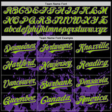 Charger l'image dans la galerie, Custom Black Neon Green-Purple Splatter Authentic Baseball Jersey