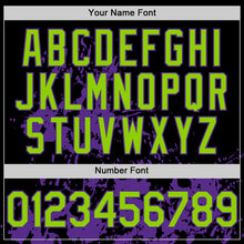 Charger l'image dans la galerie, Custom Black Neon Green-Purple Splatter Authentic Baseball Jersey