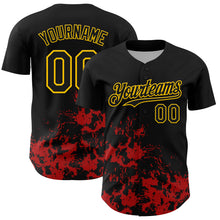Load image into Gallery viewer, Custom Black Yellow-Red Splatter Authentic Baseball Jersey