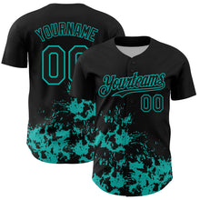 Load image into Gallery viewer, Custom Black Aqua Splatter Authentic Baseball Jersey
