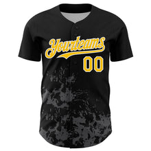 Load image into Gallery viewer, Custom Black Yellow White-Gray Splatter Authentic Baseball Jersey