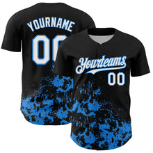 Charger l'image dans la galerie, Custom Black White-Powder Blue Splatter Authentic Baseball Jersey