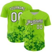 Load image into Gallery viewer, Custom Neon Green White Black-Green Splatter Authentic Baseball Jersey