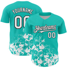Load image into Gallery viewer, Custom Aqua White-Black Splatter Authentic Baseball Jersey