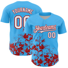 Загрузить изображение в средство просмотра галереи, Custom Sky Blue White-Red Splatter Authentic Baseball Jersey