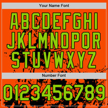 Load image into Gallery viewer, Custom Orange Neon Green-Black Splatter Authentic Baseball Jersey
