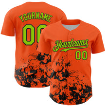 Load image into Gallery viewer, Custom Orange Neon Green-Black Splatter Authentic Baseball Jersey