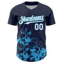Charger l'image dans la galerie, Custom Navy White-Sky Blue Splatter Authentic Baseball Jersey