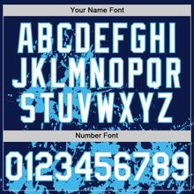 Charger l'image dans la galerie, Custom Navy White-Sky Blue Splatter Authentic Baseball Jersey