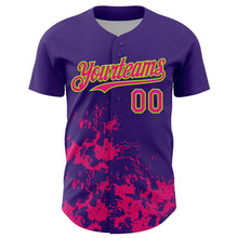 Charger l'image dans la galerie, Custom Purple Hot Pink-Neon Green Splatter Authentic Baseball Jersey