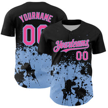 Charger l'image dans la galerie, Custom Black Pink-Light Blue Abstract Splatter Grunge Authentic Baseball Jersey
