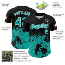 Laden Sie das Bild in den Galerie-Viewer, Custom Black Aqua-White Abstract Splatter Grunge Authentic Baseball Jersey