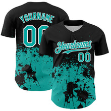 Laden Sie das Bild in den Galerie-Viewer, Custom Black Aqua-White Abstract Splatter Grunge Authentic Baseball Jersey