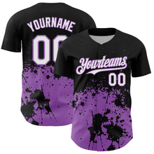 Laden Sie das Bild in den Galerie-Viewer, Custom Black White-Medium Purple Abstract Splatter Grunge Authentic Baseball Jersey