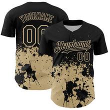 Charger l'image dans la galerie, Custom Black Vegas Gold Abstract Splatter Grunge Authentic Baseball Jersey