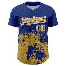 Laden Sie das Bild in den Galerie-Viewer, Custom Royal Old Gold-White Abstract Splatter Grunge Authentic Baseball Jersey