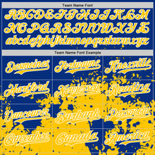 Загрузить изображение в средство просмотра галереи, Custom Royal Yellow-White Abstract Splatter Grunge Authentic Baseball Jersey
